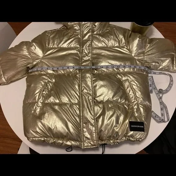 Calvin Klein Gold Hooded Puffer Coat size Small - Picture 8 of 16